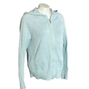 Eddie Bauer Knit Zip Hoodie Sweater Light Green‎ Women's Size L Cotton Blend